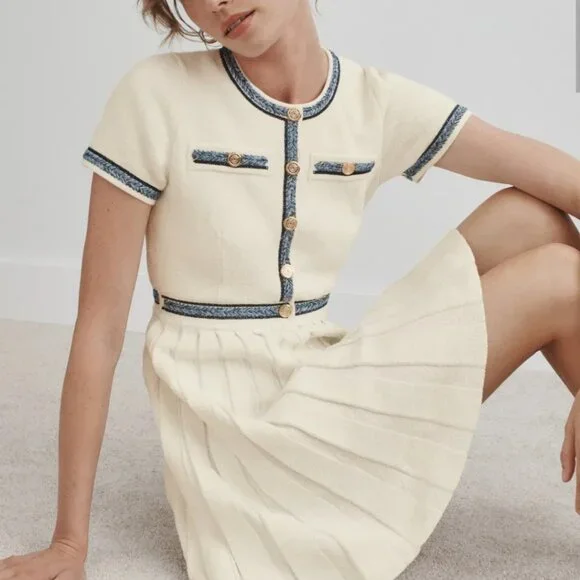 Maje Pleated Mini Dress Size 38 - Picture 1 of 8